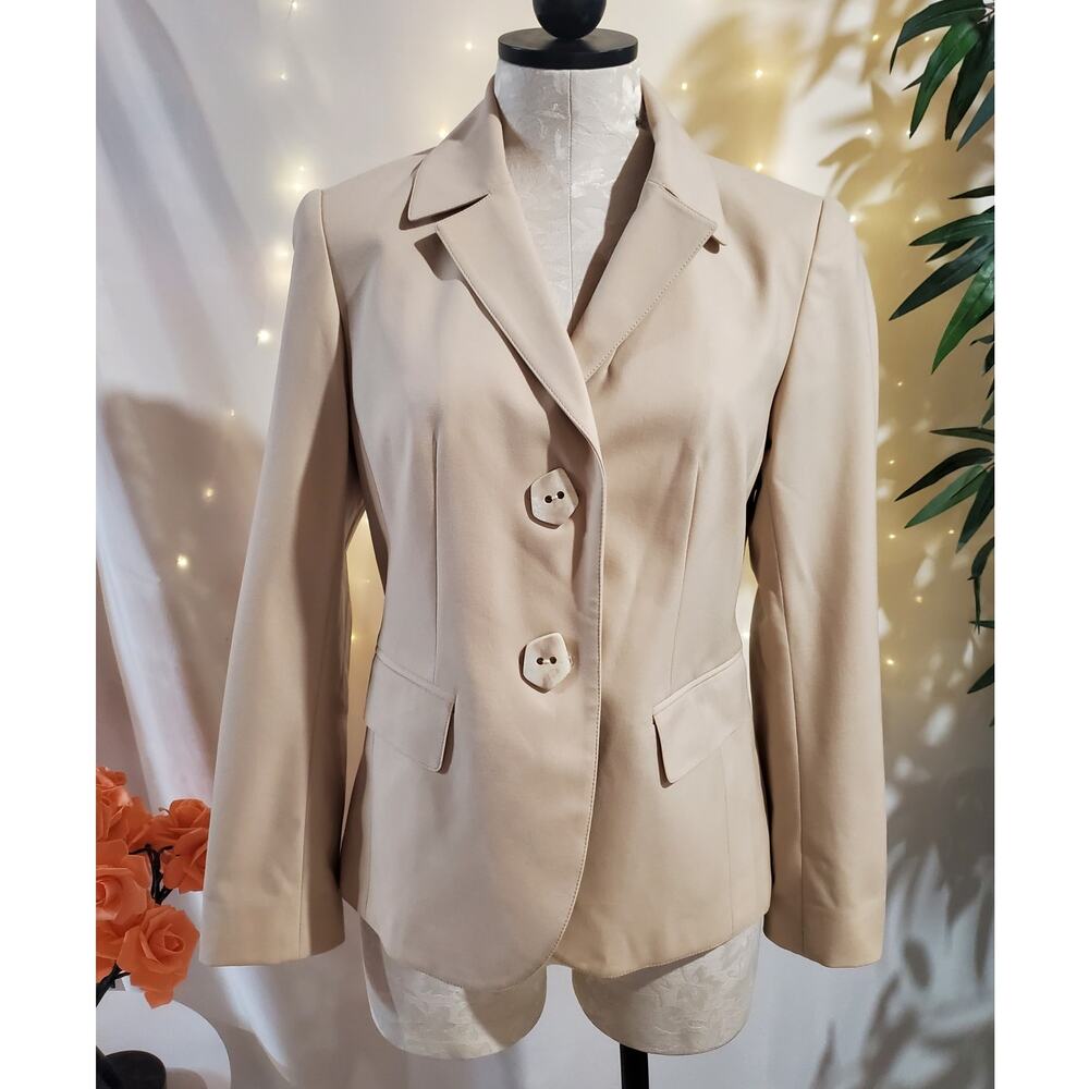 Lafayette 148 New York Virgin Wool Stretch Blazer Womens Size 4P Beige Career